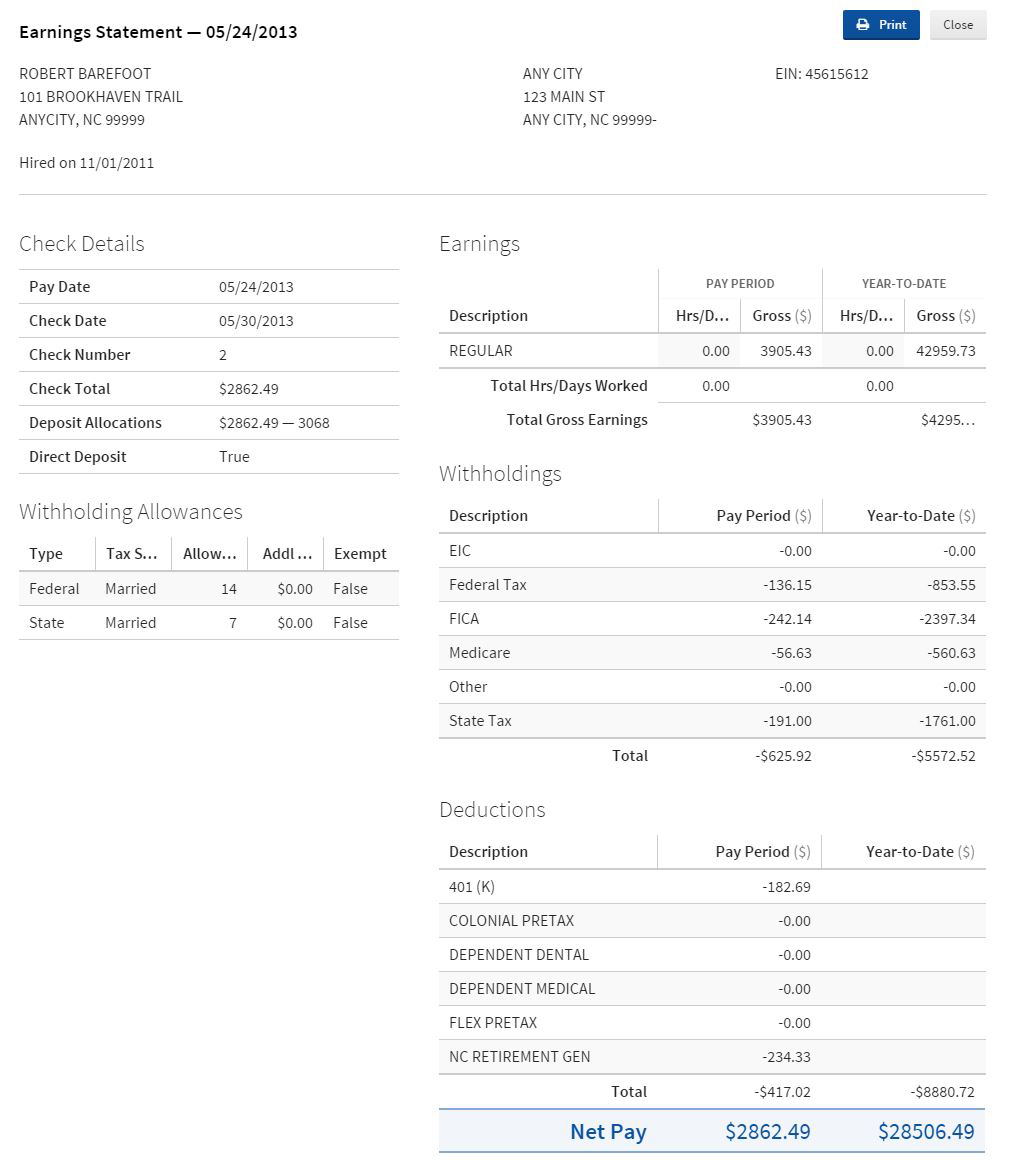 Earnings Statement Screen Capture